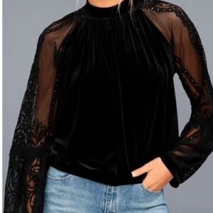 FREE PEOPLE EYELASH BLACK VELVET BLOUSE, M, L